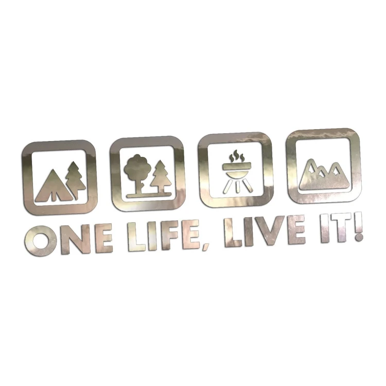 Naklejka One Life Live It - camping las grill góry - wlepka na kampera i auto terenowe chrom