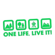 Naklejka One Life Live It - camping las grill góry - wlepka na kampera i auto terenowe zielony neon