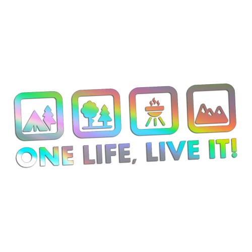 Naklejka One Life Live It - camping las grill góry - wlepka na kampera i auto terenowe holograficzna
