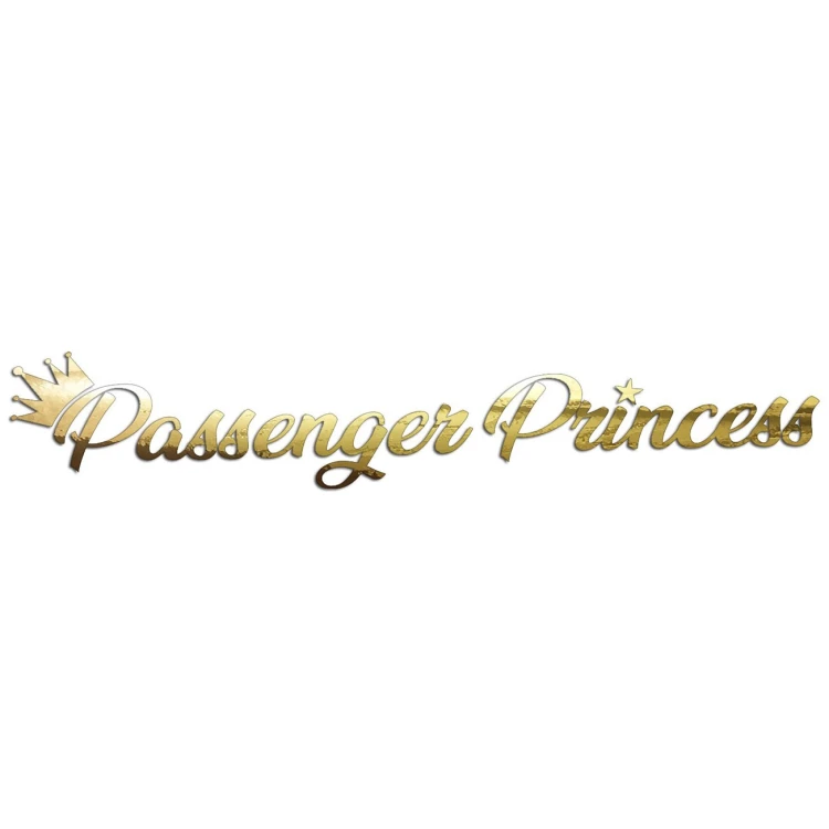 Naklejka PASSENGER PRINCESS - Księżniczka Pasażerka z Koroną - Na Lusterko - złoty chrom