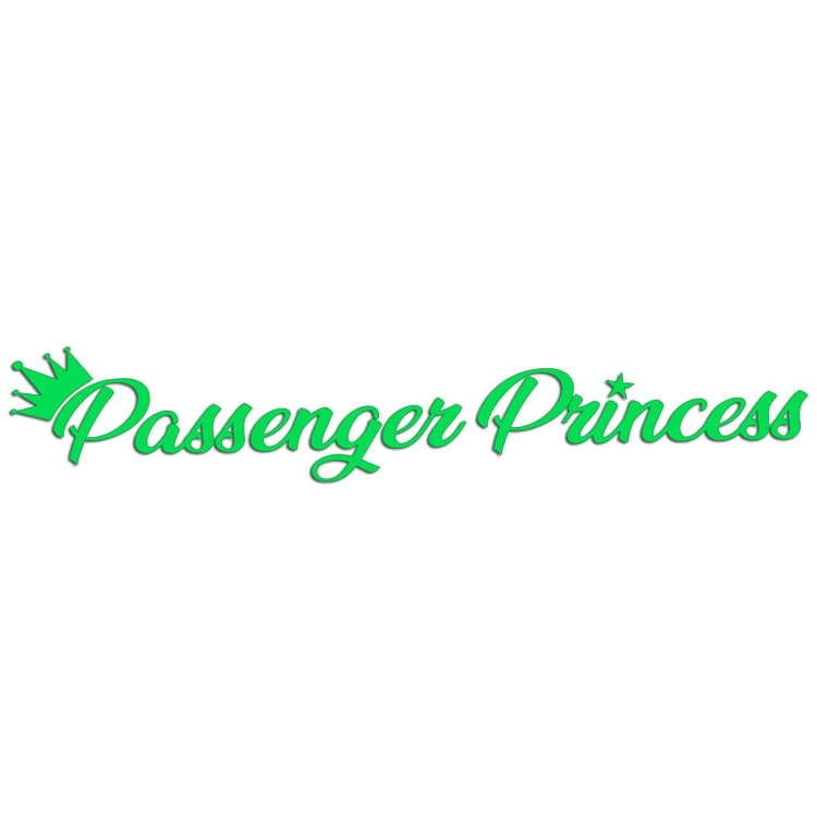 Naklejka PASSENGER PRINCESS - Księżniczka Pasażerka z Koroną - Na Lusterko - zielony neon