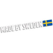 Naklejka MADE BY SWEDEN - Z Flagą - Szwedzkie Auto Volvo / Saab - biała
