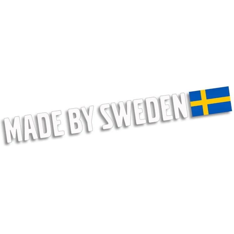 Naklejka MADE BY SWEDEN - Z Flagą - Szwedzkie Auto Volvo / Saab - biała