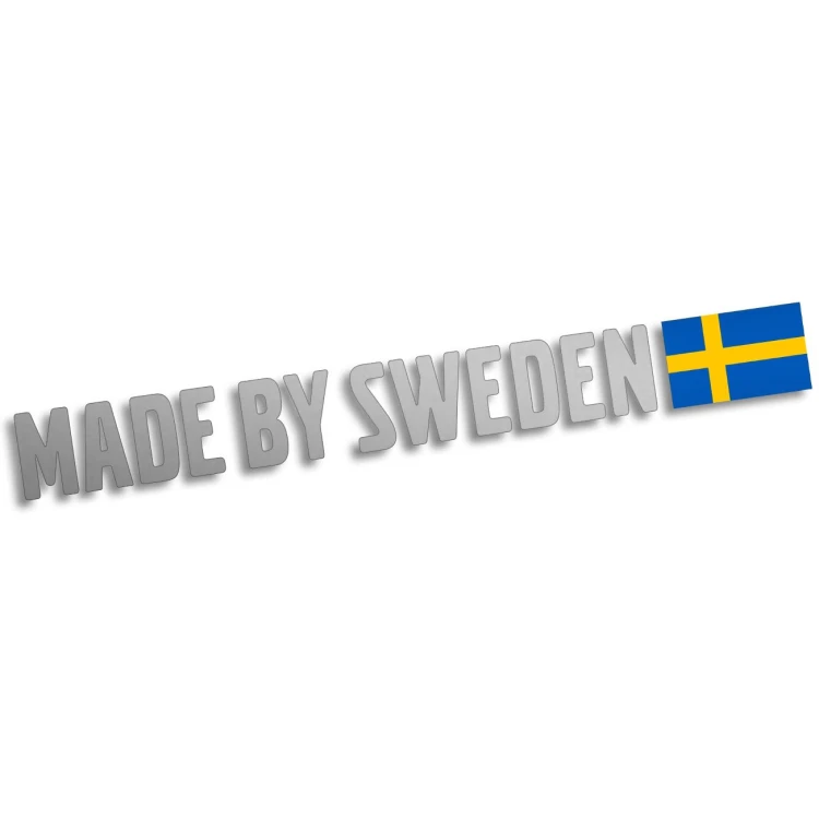 Naklejka MADE BY SWEDEN - Z Flagą - Szwedzkie Auto Volvo / Saab - srebrna