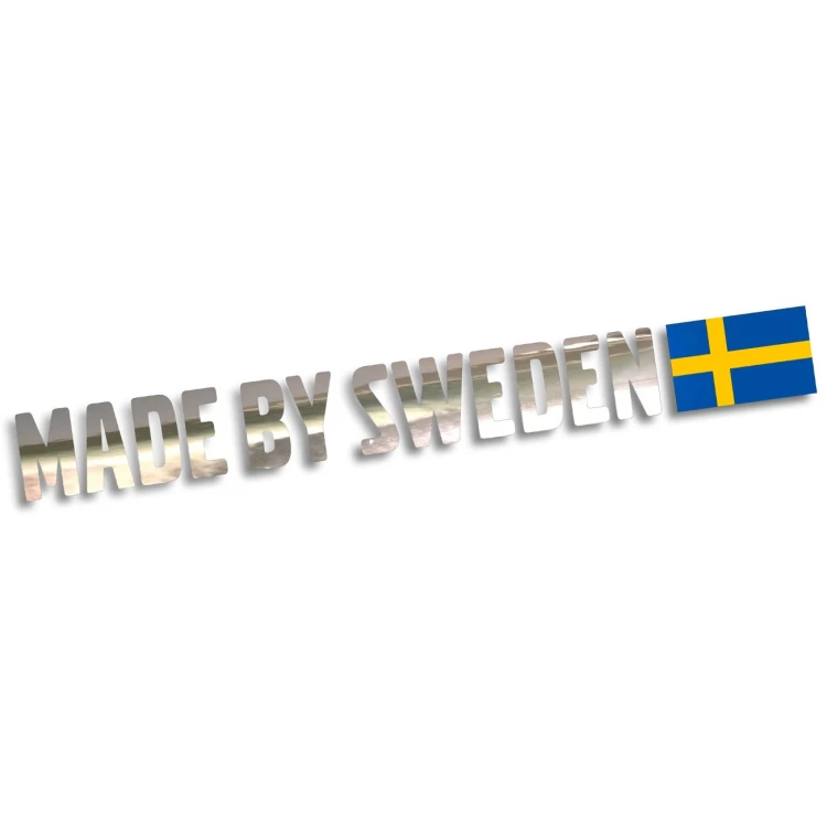 Naklejka MADE BY SWEDEN - Z Flagą - Szwedzkie Auto Volvo / Saab - chrom