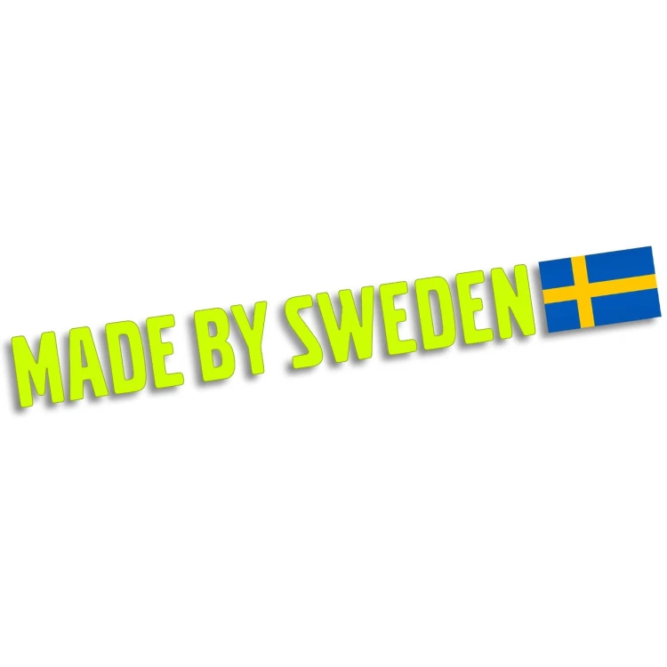 Naklejka MADE BY SWEDEN - Z Flagą - Szwedzkie Auto Volvo / Saab - żółty neon