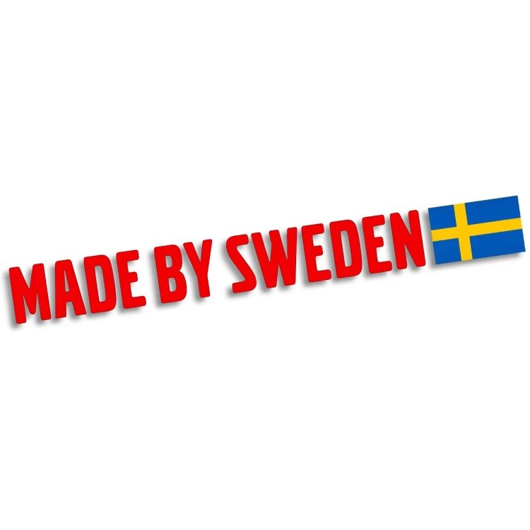 Naklejka MADE BY SWEDEN - Z Flagą - Szwedzkie Auto Volvo / Saab - czerwony neon