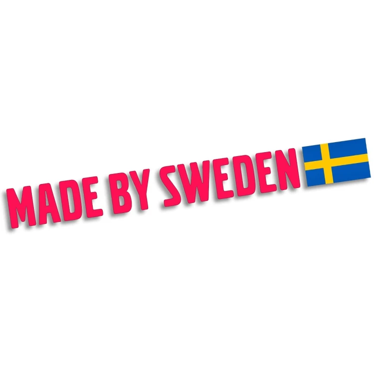 Naklejka MADE BY SWEDEN - Z Flagą - Szwedzkie Auto Volvo / Saab - różowy neon