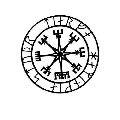 Naklejka KOMPAS WIKINGÓW VEGVISIR - LOS SPRZYJA ODWAŻNYM czarna