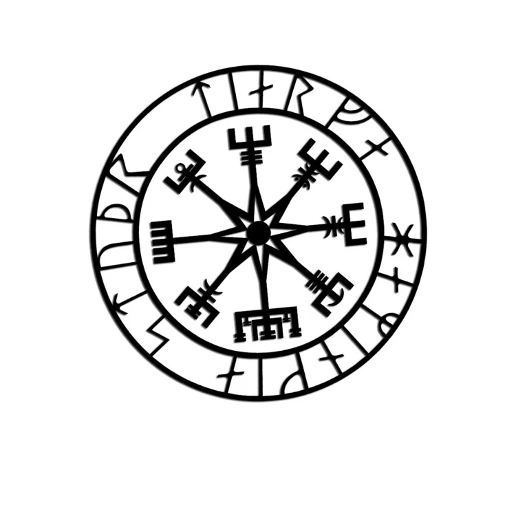 Naklejka KOMPAS WIKINGÓW VEGVISIR - LOS SPRZYJA ODWAŻNYM czarna