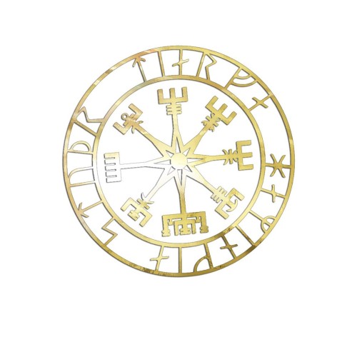 Naklejka KOMPAS WIKINGÓW VEGVISIR - LOS SPRZYJA ODWAŻNYM złoty chrom