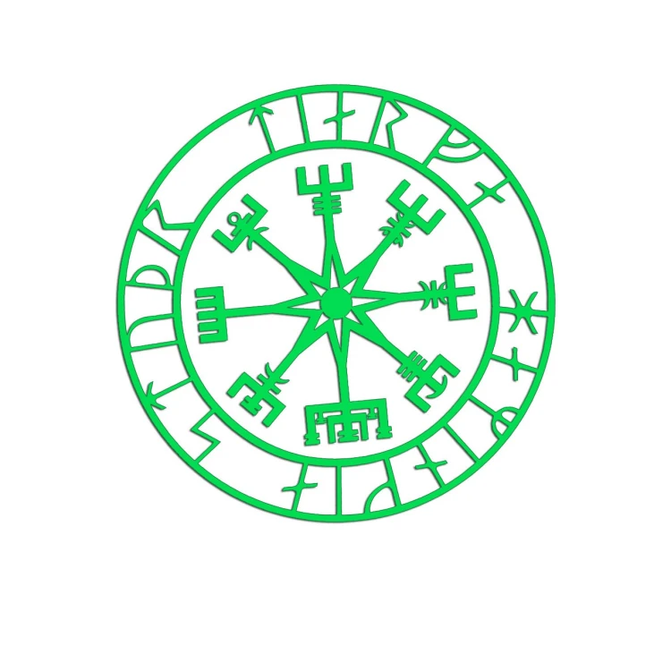 Naklejka KOMPAS WIKINGÓW VEGVISIR - LOS SPRZYJA ODWAŻNYM zielony neon