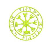 Naklejka KOMPAS WIKINGÓW VEGVISIR - LOS SPRZYJA ODWAŻNYM żółty neon