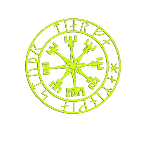 Naklejka KOMPAS WIKINGÓW VEGVISIR - LOS SPRZYJA ODWAŻNYM żółty neon
