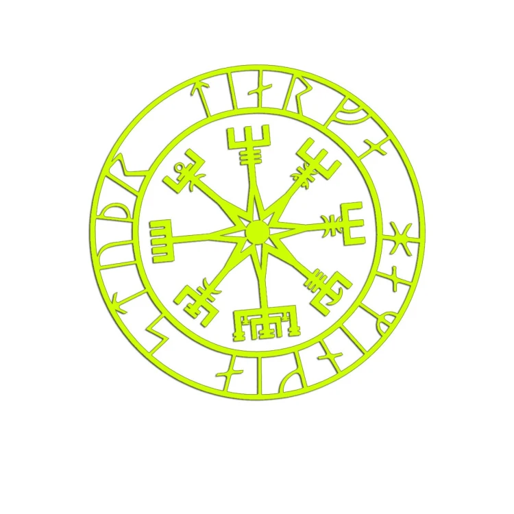 Naklejka KOMPAS WIKINGÓW VEGVISIR - LOS SPRZYJA ODWAŻNYM żółty neon