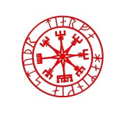 Naklejka KOMPAS WIKINGÓW VEGVISIR - LOS SPRZYJA ODWAŻNYM czerwony neon