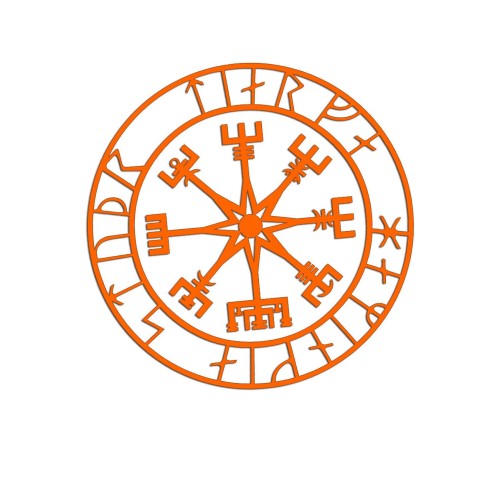 Naklejka KOMPAS WIKINGÓW VEGVISIR - LOS SPRZYJA ODWAŻNYM pomarańczowy neon