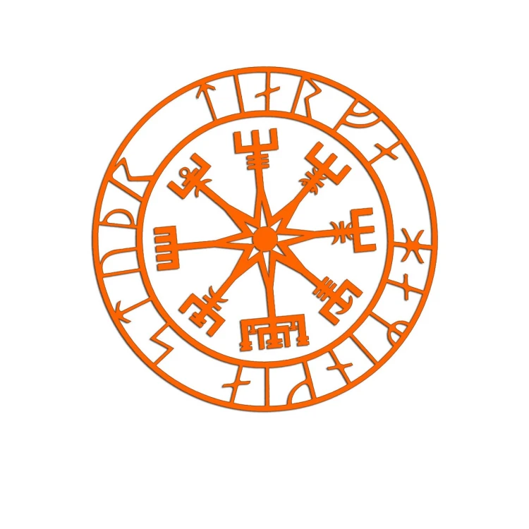 Naklejka KOMPAS WIKINGÓW VEGVISIR - LOS SPRZYJA ODWAŻNYM pomarańczowy neon