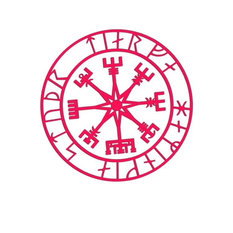 Naklejka KOMPAS WIKINGÓW VEGVISIR - LOS SPRZYJA ODWAŻNYM różowy neon