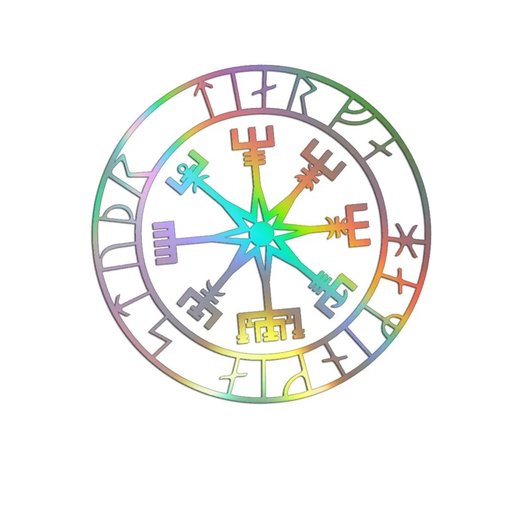 Naklejka KOMPAS WIKINGÓW VEGVISIR - LOS SPRZYJA ODWAŻNYM holograficzna