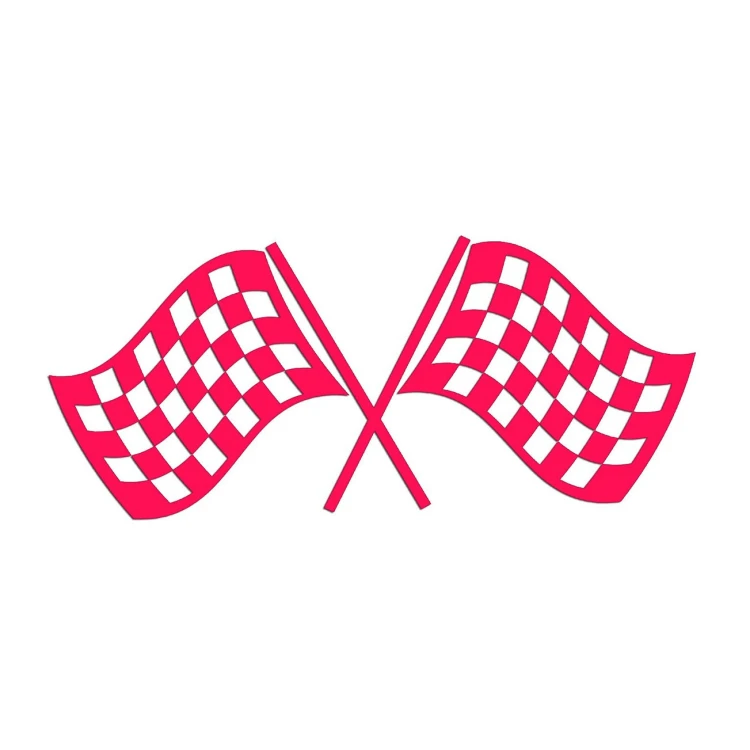 Naklejka FLAGA WYŚCIGOWA SZACHOWNICA - Skrzyżowane Flagi - Na Auto / Szybę - różowy neon