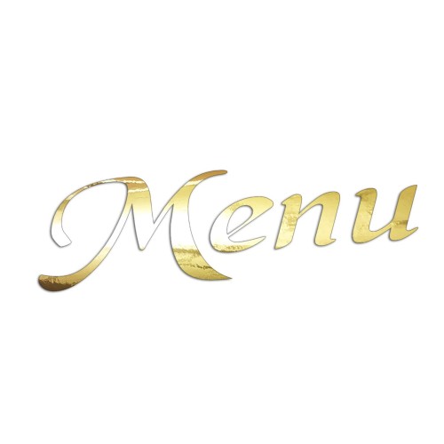 Naklejka MENU - Elegancki Napis Pisany - Na Witrynę / Szybę / Tablicę - złoty chrom