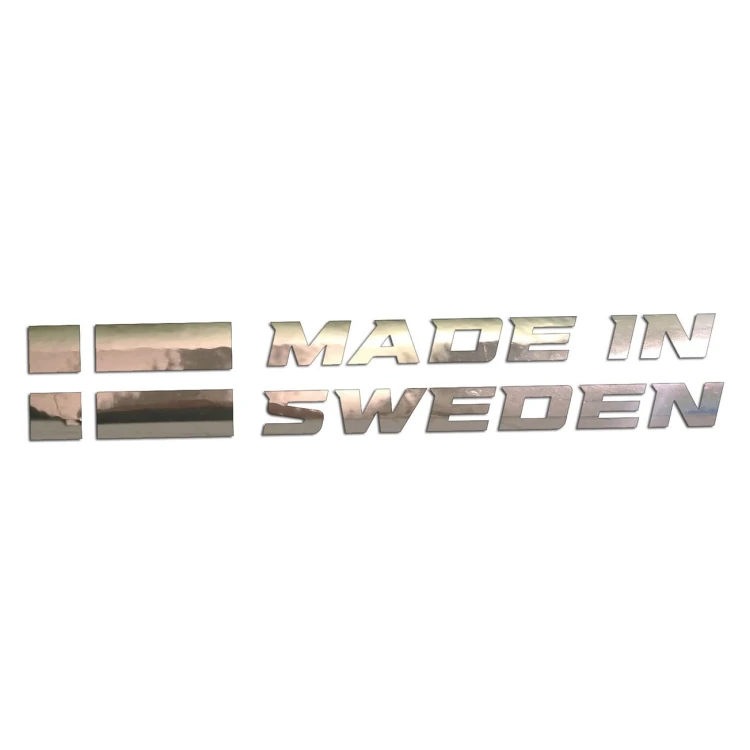 Naklejka MADE IN SWEDEN z Flagą - Dla Fanów Volvo / Saab - Na Auto - chrom
