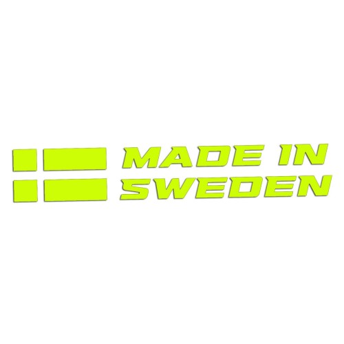 Naklejka MADE IN SWEDEN z Flagą - Dla Fanów Volvo / Saab - Na Auto - żółty neon