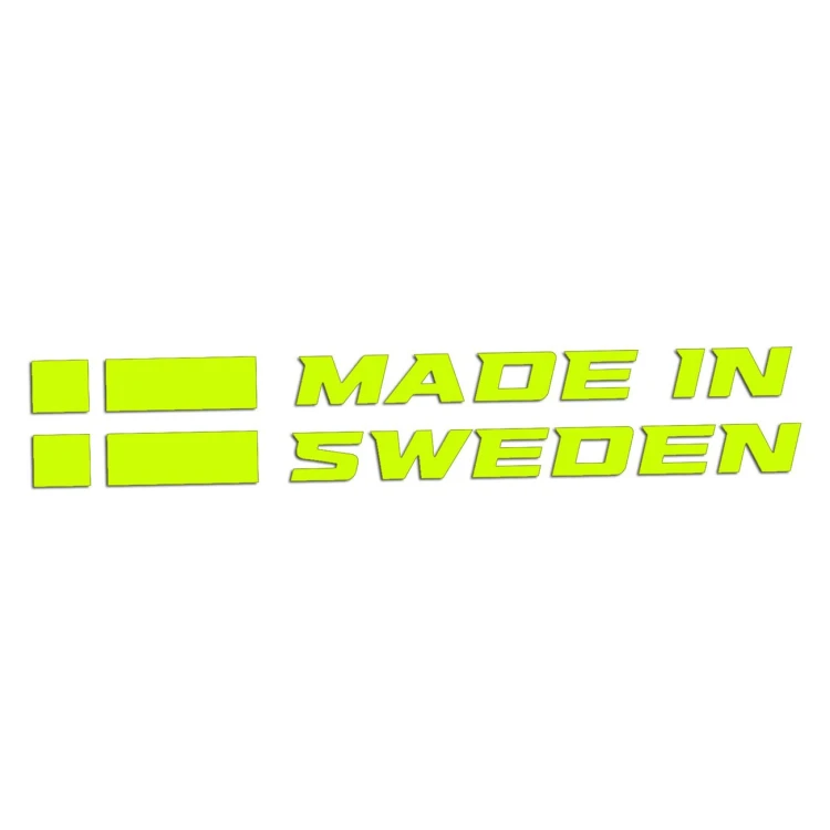 Naklejka MADE IN SWEDEN z Flagą - Dla Fanów Volvo / Saab - Na Auto - żółty neon