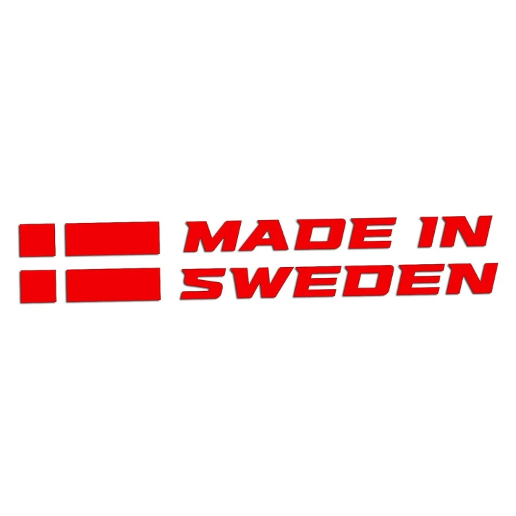 Naklejka MADE IN SWEDEN z Flagą - Dla Fanów Volvo / Saab - Na Auto - czerwony neon