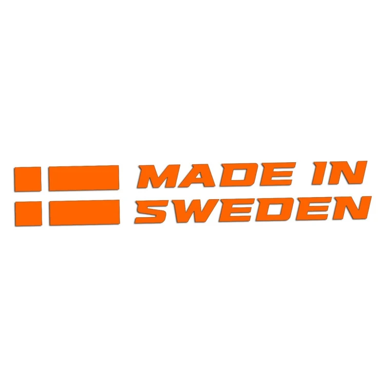 Naklejka MADE IN SWEDEN z Flagą - Dla Fanów Volvo / Saab - Na Auto - pomarańczowy neon