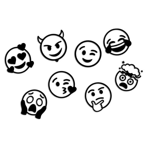 Naklejki EMOTKI EMOJI - Zestaw 8 Sztuk - Na Auto / Szybę / Laptop - czarne