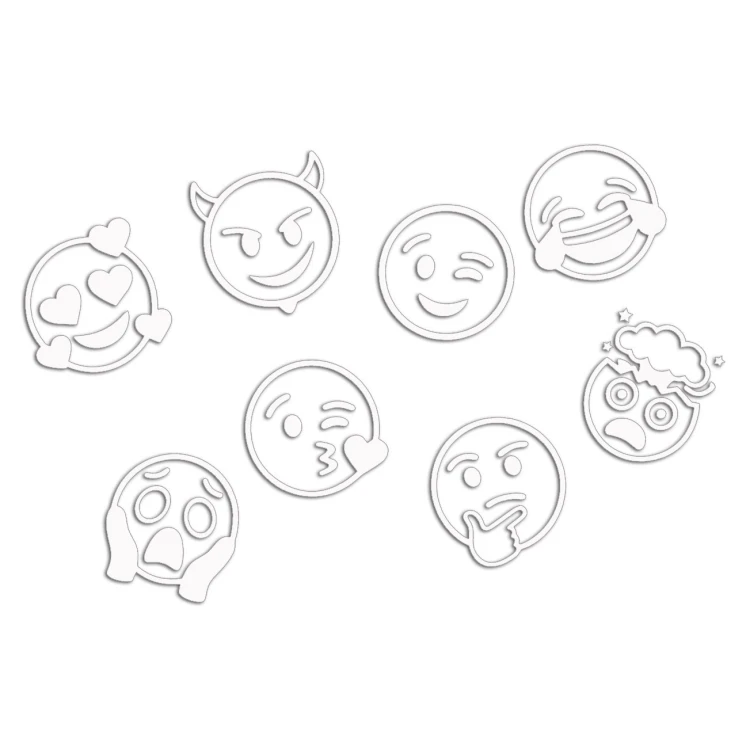 Naklejki EMOTKI EMOJI - Zestaw 8 Sztuk - Na Auto / Szybę / Laptop - białe