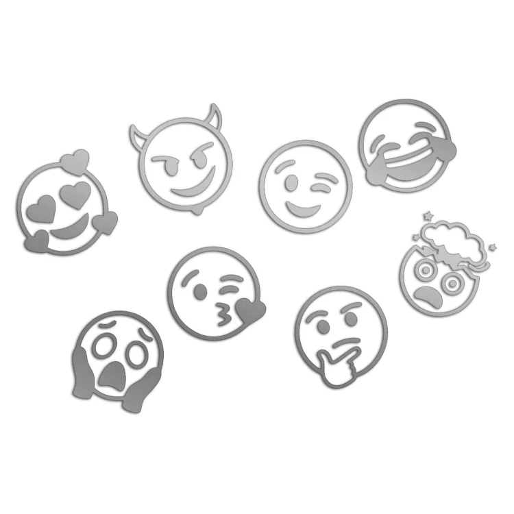 Naklejki EMOTKI EMOJI - Zestaw 8 Sztuk - Na Auto / Szybę / Laptop - srebrne