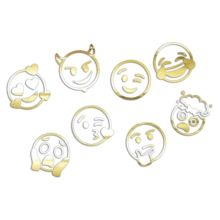 Naklejki EMOTKI EMOJI - Zestaw 8 Sztuk - Na Auto / Szybę / Laptop - złoty chrom