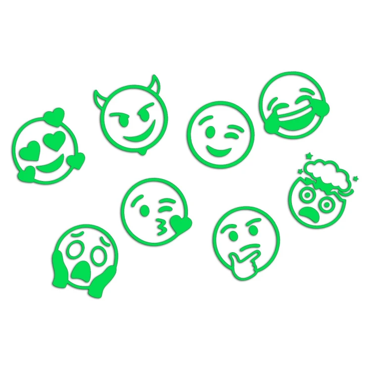 Naklejki EMOTKI EMOJI - Zestaw 8 Sztuk - Na Auto / Szybę / Laptop - zielony neon