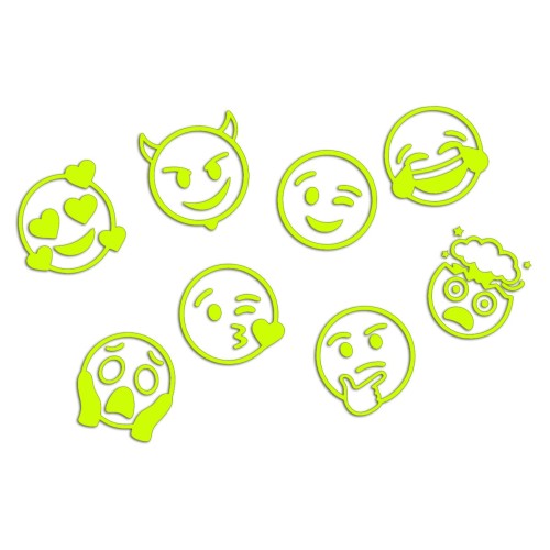 Naklejki EMOTKI EMOJI - Zestaw 8 Sztuk - Na Auto / Szybę / Laptop - żółty neon