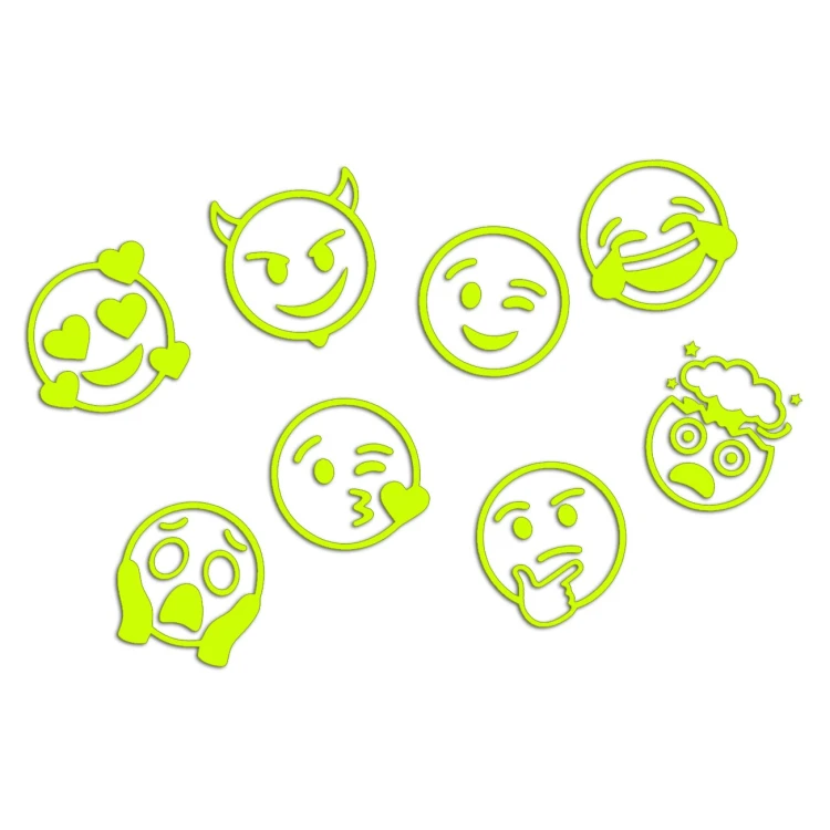 Naklejki EMOTKI EMOJI - Zestaw 8 Sztuk - Na Auto / Szybę / Laptop - żółty neon
