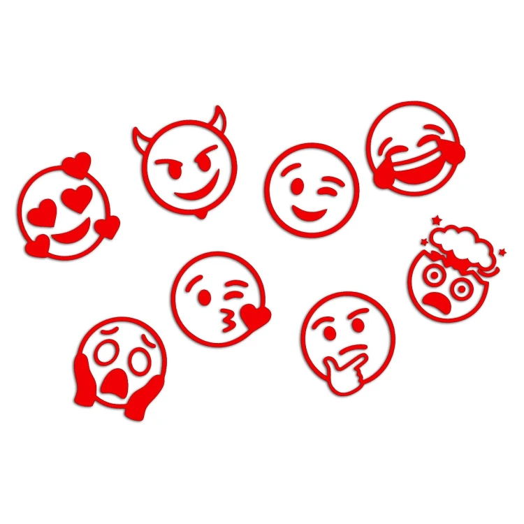 Naklejki EMOTKI EMOJI - Zestaw 8 Sztuk - Na Auto / Szybę / Laptop - czerwony neon