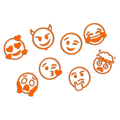 Naklejki EMOTKI EMOJI - Zestaw 8 Sztuk - Na Auto / Szybę / Laptop - pomarańczowy neon