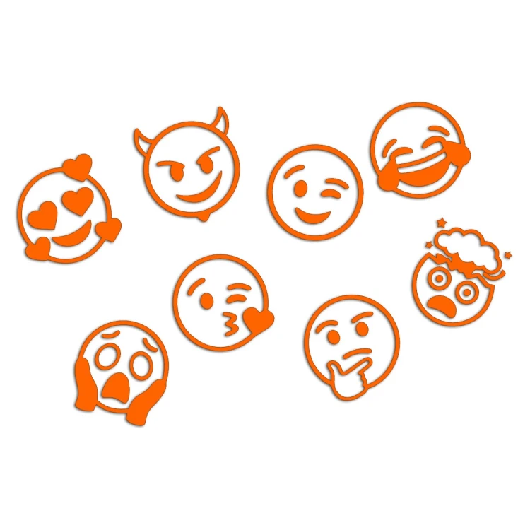 Naklejki EMOTKI EMOJI - Zestaw 8 Sztuk - Na Auto / Szybę / Laptop - pomarańczowy neon