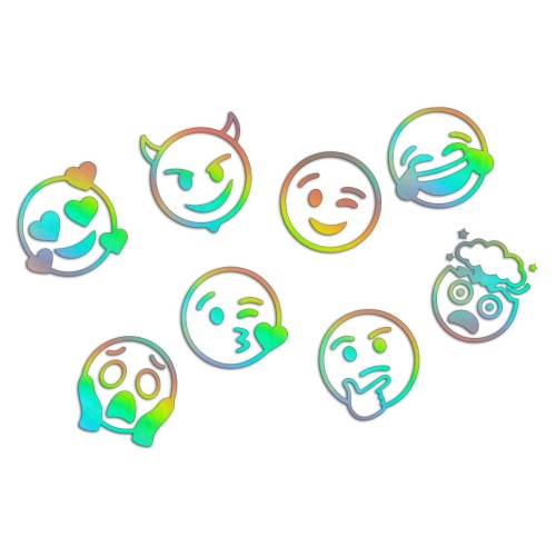 Naklejki EMOTKI EMOJI - Zestaw 8 Sztuk - Na Auto / Szybę / Laptop - holograficzne