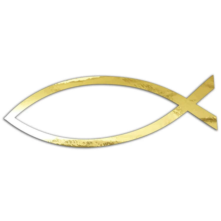 Naklejka RYBA JEZUS ICHTHYS - Symbol Chrześcijański - Na Auto / Klapę - złoty chrom