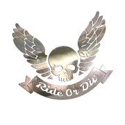 Naklejka RIDE OR DIE Czaszka ze Skrzydłami - Na Auto / Moto / Kask - chrom