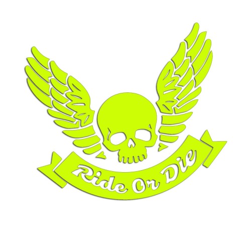 Naklejka RIDE OR DIE Czaszka ze Skrzydłami - Na Auto / Moto / Kask - żółta neon
