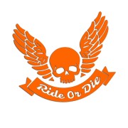 Naklejka RIDE OR DIE Czaszka ze Skrzydłami - Na Auto / Moto / Kask - pomarańczowa neon