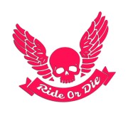 Naklejka RIDE OR DIE Czaszka ze Skrzydłami - Na Auto / Moto / Kask - różowa neon