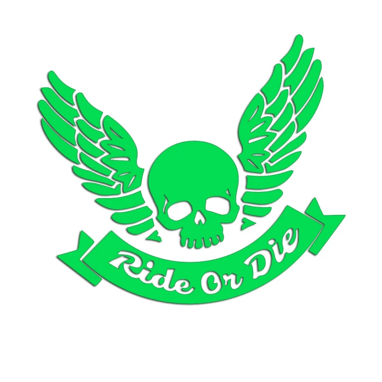 Naklejka RIDE OR DIE Czaszka ze Skrzydłami - Na Auto / Moto / Kask - zielona neon
