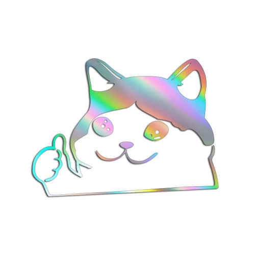 Naklejka SMUTNY KOT Z KCIUKIEM W GÓRĘ - Mem Crying Cat - Na Auto / Laptop - holograficzna