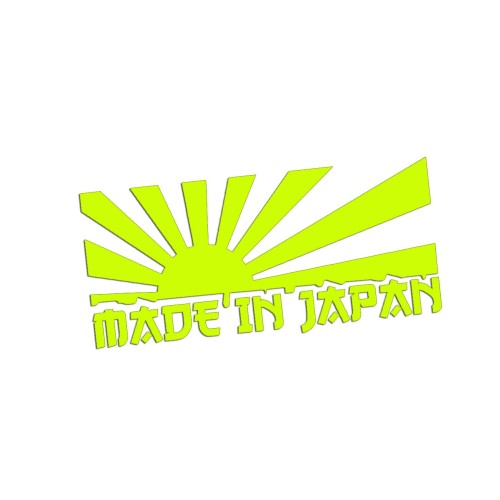 Naklejka na auto Made in Japan Rising Sun - pasuje do Subaru Honda Nissan Mazda - żółty neon